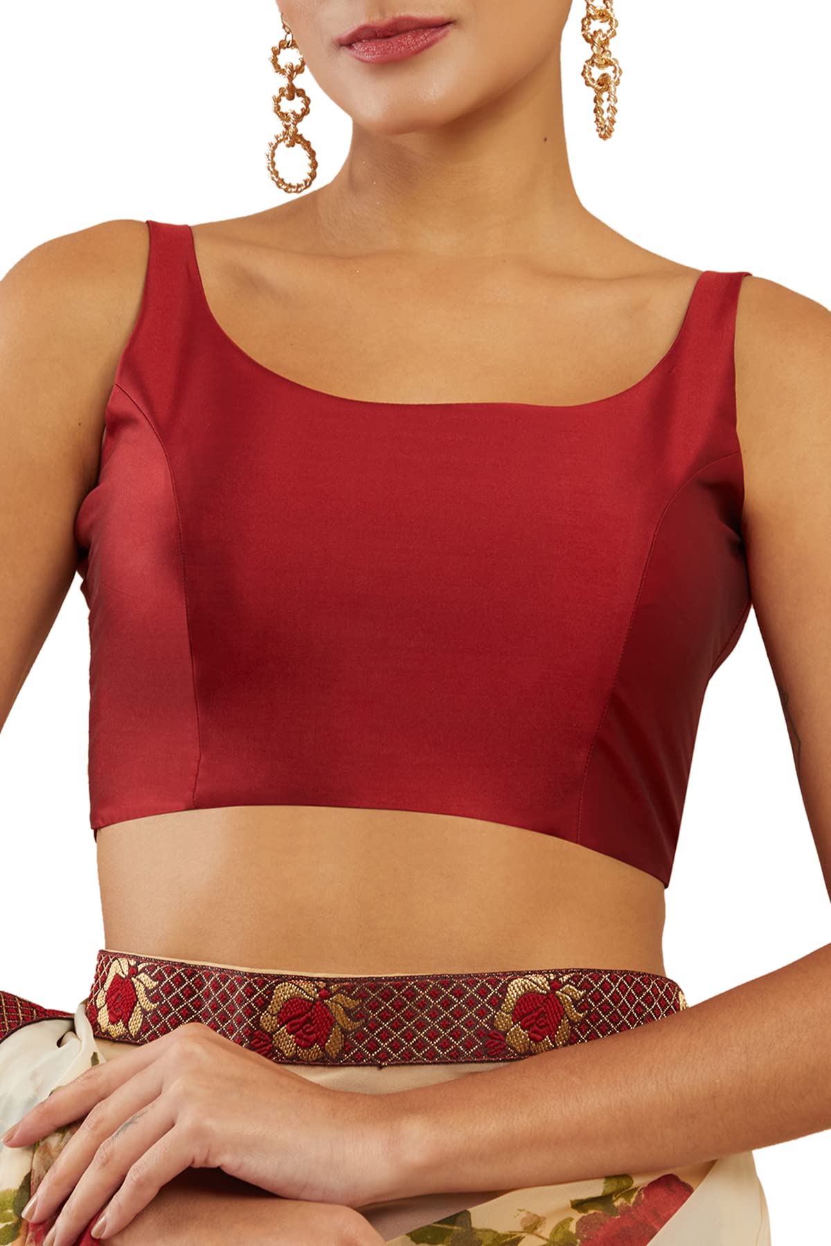 Soch Women's Art Silk Sleeveless Regular Blouse (SOBLA191029_Maroon 38)