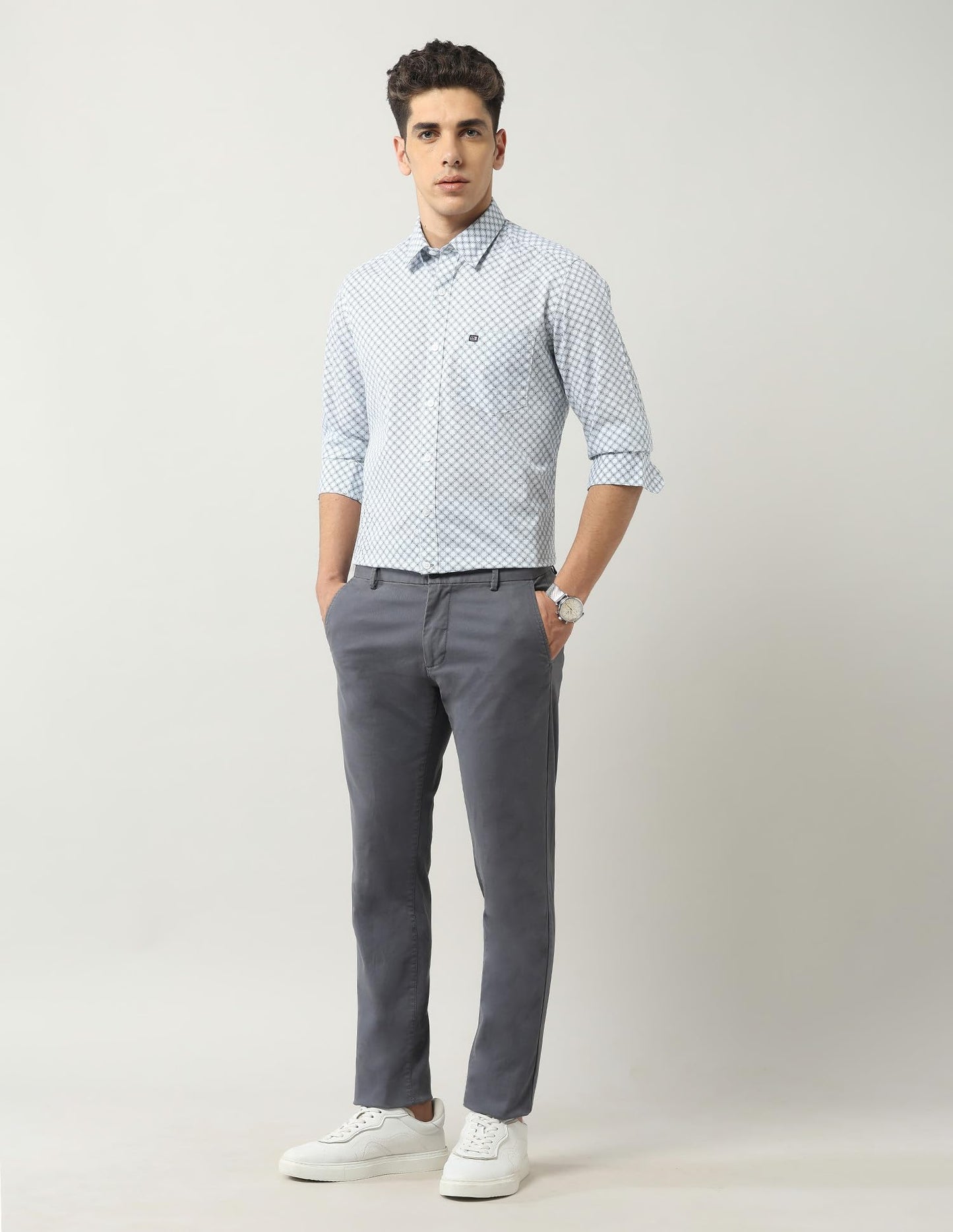 Arrow Sports Men's Geometric Printed Pure Cotton Shirt Light Blue