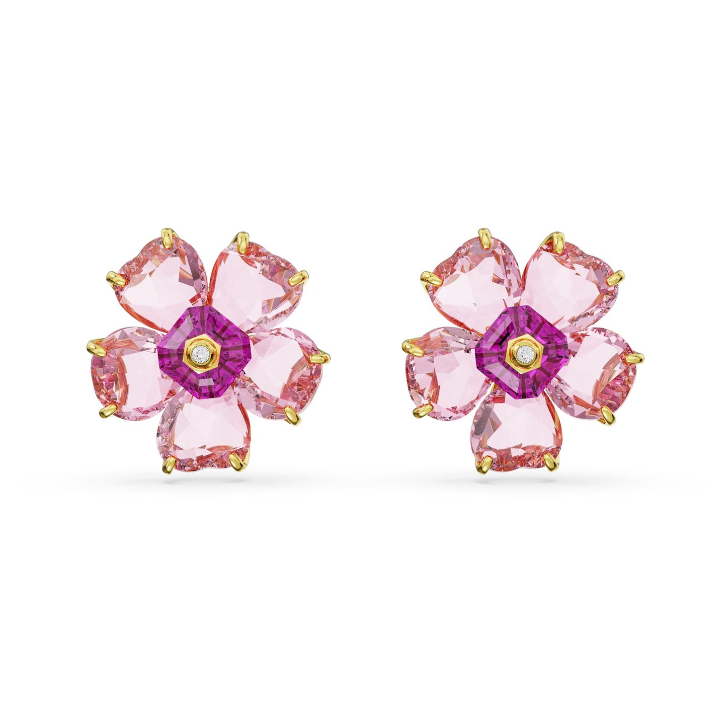 Swarovski Idyllia stud earrings, Flower, Pink, Gold-tone plated