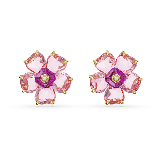 Swarovski Idyllia stud earrings, Flower, Pink, Gold-tone plated