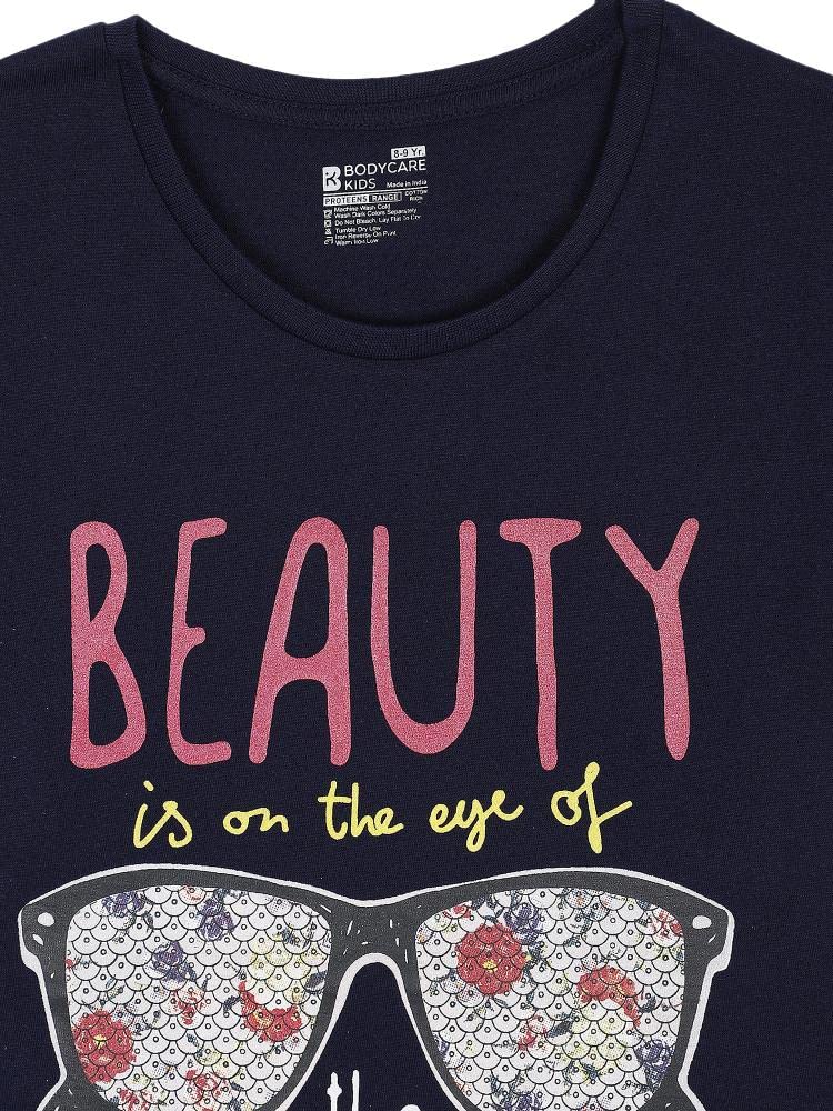 BODYCARE Girls Antiviral Printed T-Shirt - Navy….