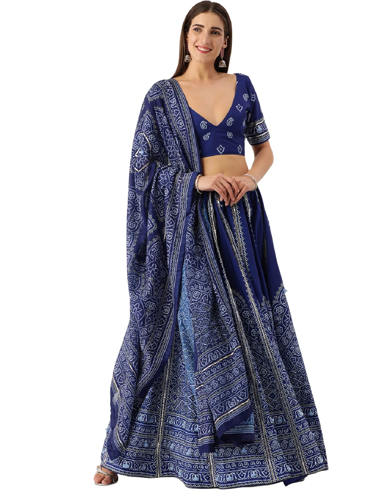LooknBook Art Women's Silk Semi-Stitched Lehenga Choli (1251_Navy Blue_Free Size)