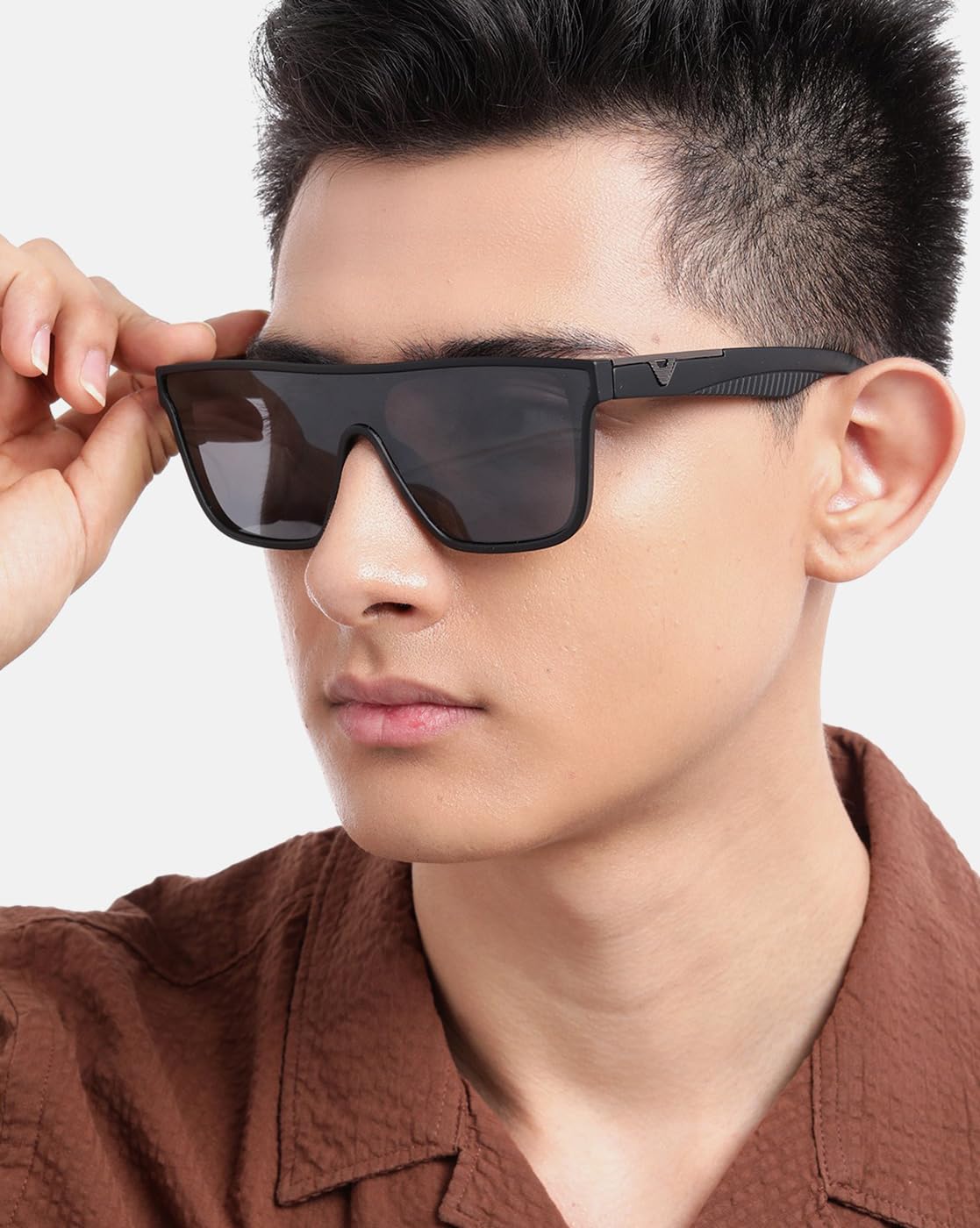 Carlton London Black and Metallic Toned with Black Polarised Shield Sunglass for men