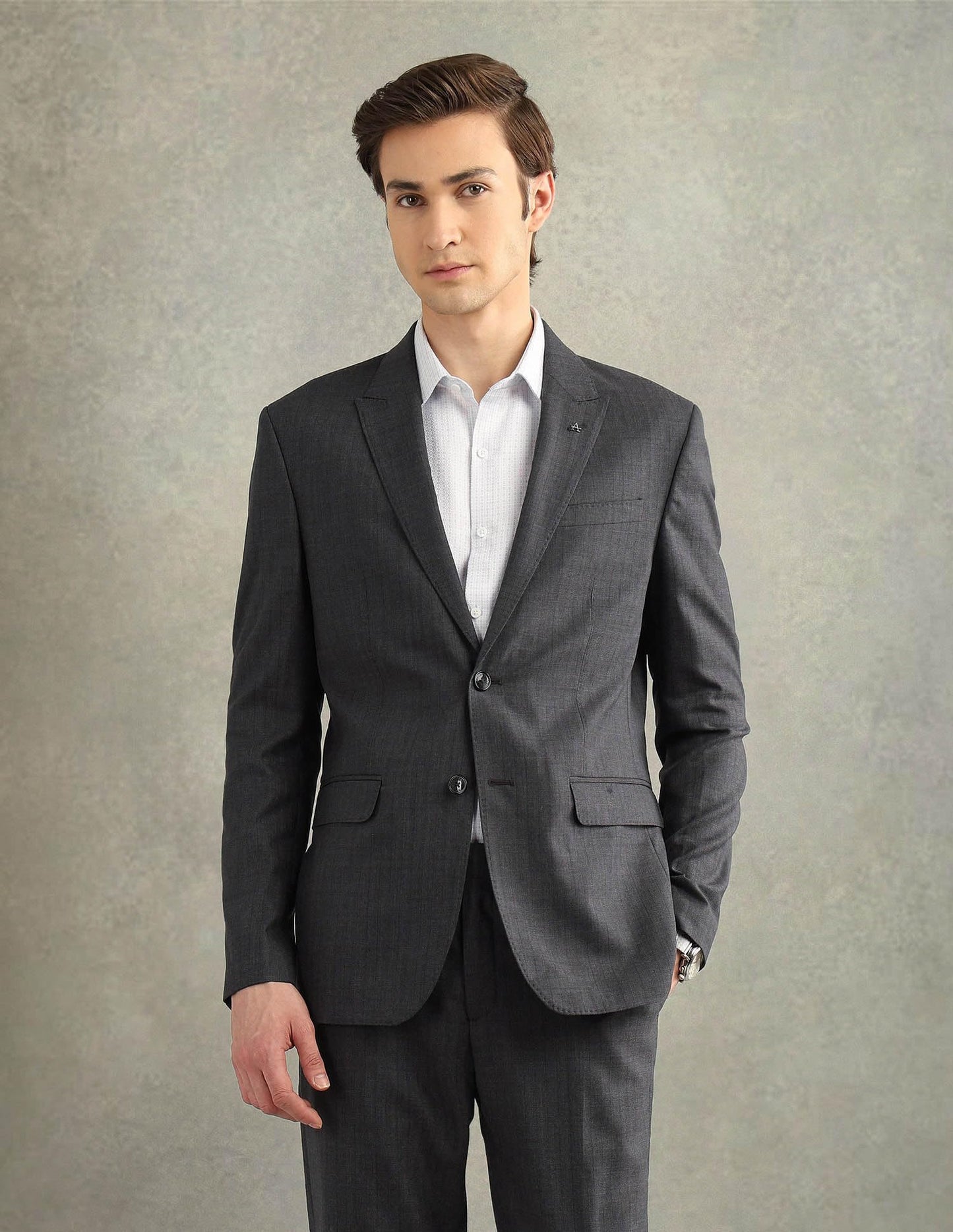 Arrow Men's Vertical Striped Tailored Fit Suit Dark Grey