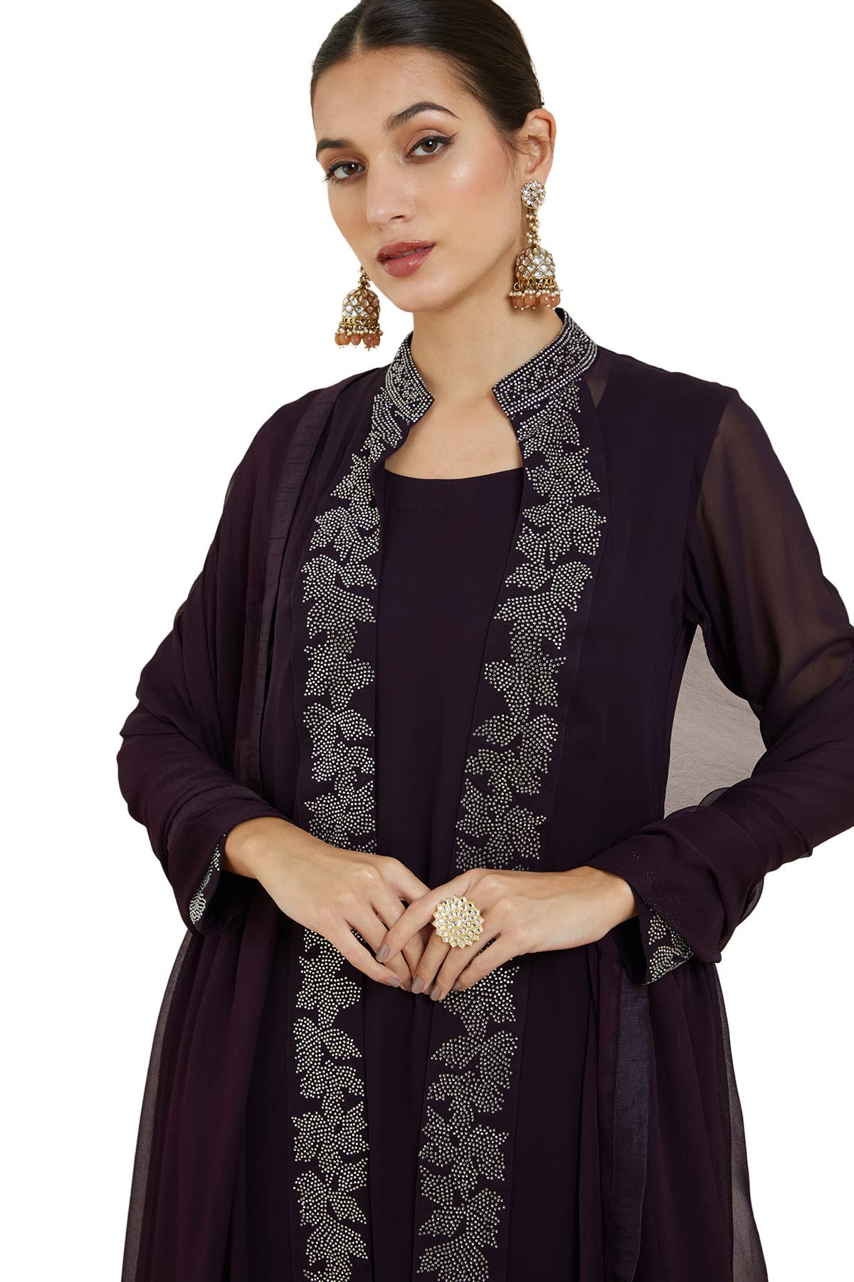 Soch Women Purple Georgette Embellished Suit Set