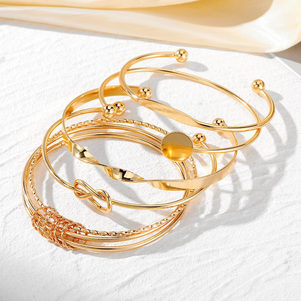 Shining Diva Fashion Set of 5 Latest Stylish Multilayer Gold Plated Bangle Bracelet for Women and Girls (16178b)