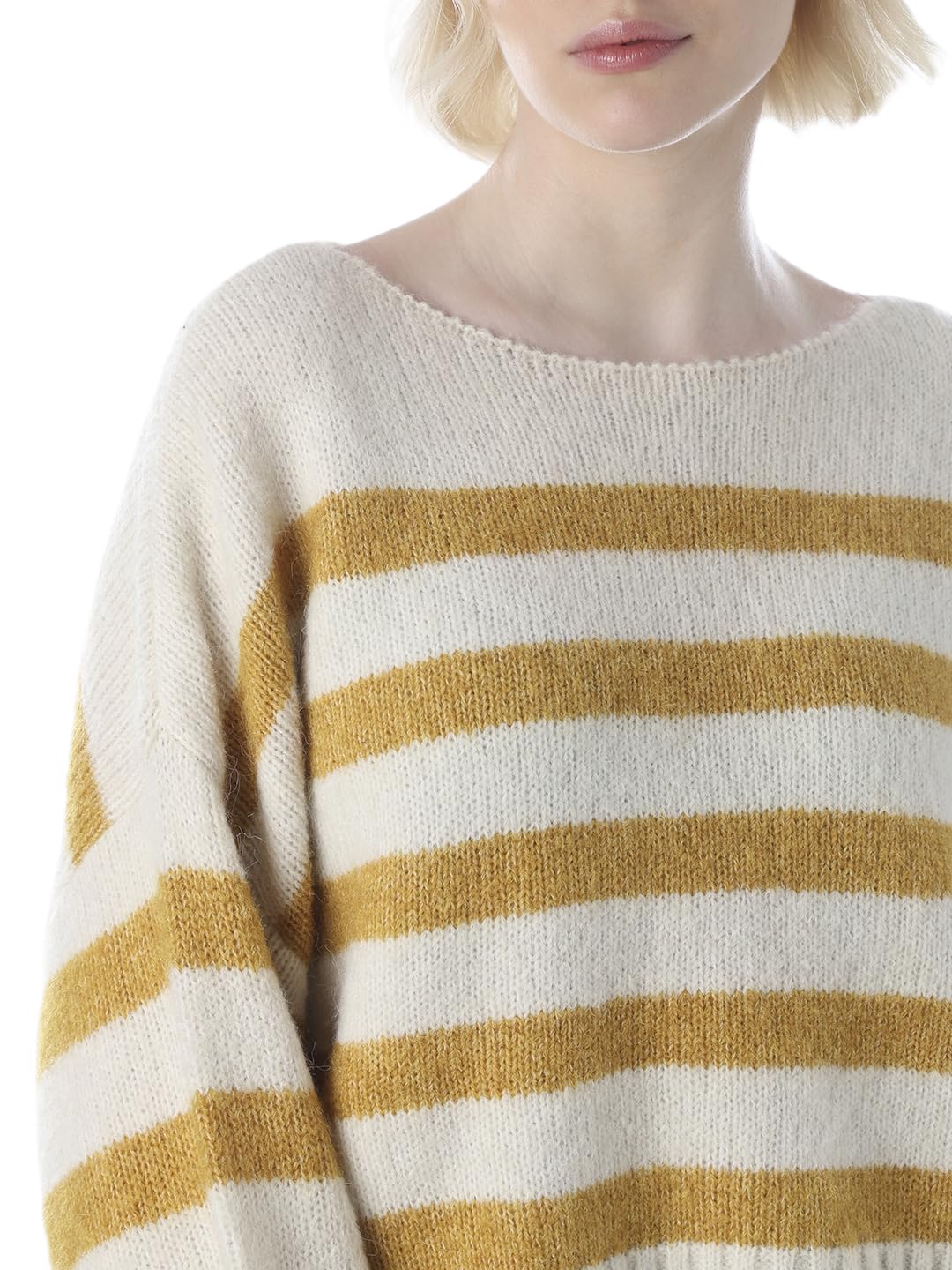 ONLY Women Striped Boat Neck Pullover with Fuzzy Detail