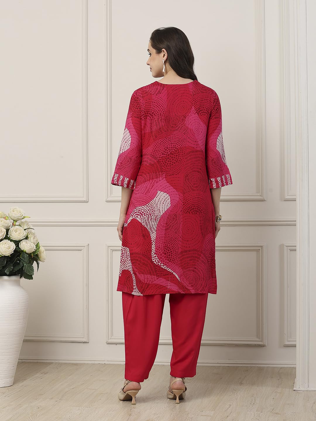 Biba Women Pink Viscose Rayon Straight Suit Set_34
