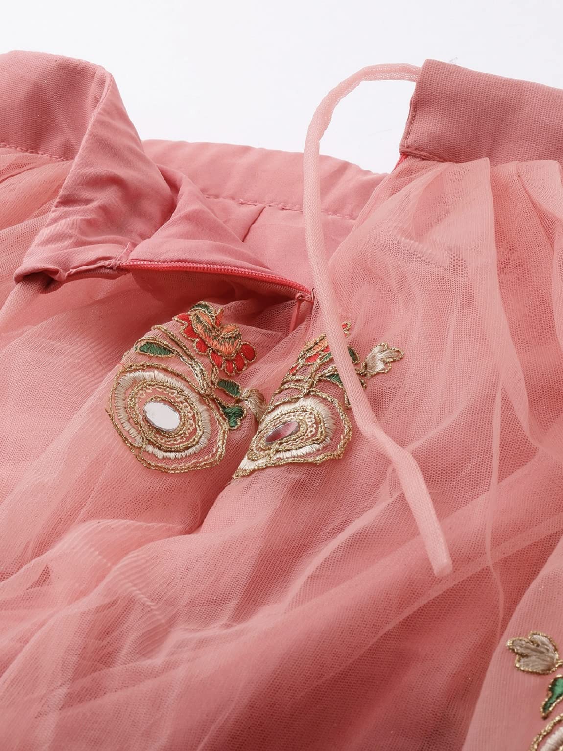 Divine International Trading Co Women's Net Embroidered Semi-Stitched Lehenga Choli with Dupatta (Peach-Wedding-Girlish-Latest-Lehenga; Free Size;7315)