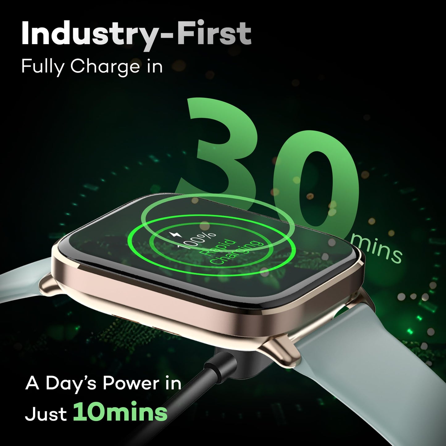 (Refurbished) Pebble Ultra Rapid 1.83" HD Display. India's First Fastest Charging, Premium Metal Built, Unisex Design Smartwatch (Blush Green)