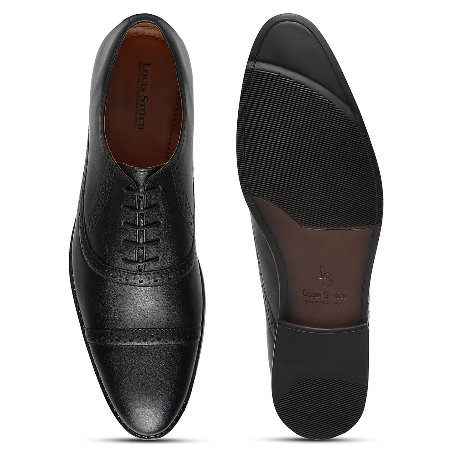 LOUIS STITCH Men's Formal Lace-up Oxford Shoes for Men | Solid Design | Ideal for Formal, Business Casual, and Parties | Obsidian Black, Size UK 7 RGOXJB