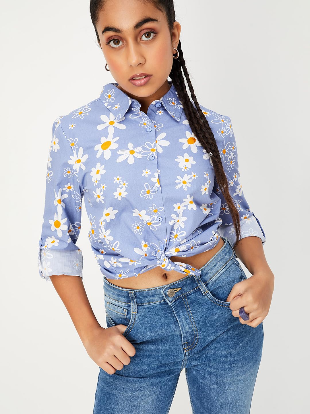 Max Girls Printed Casual Shirt (S24EWT03BLUE)_11-12Y