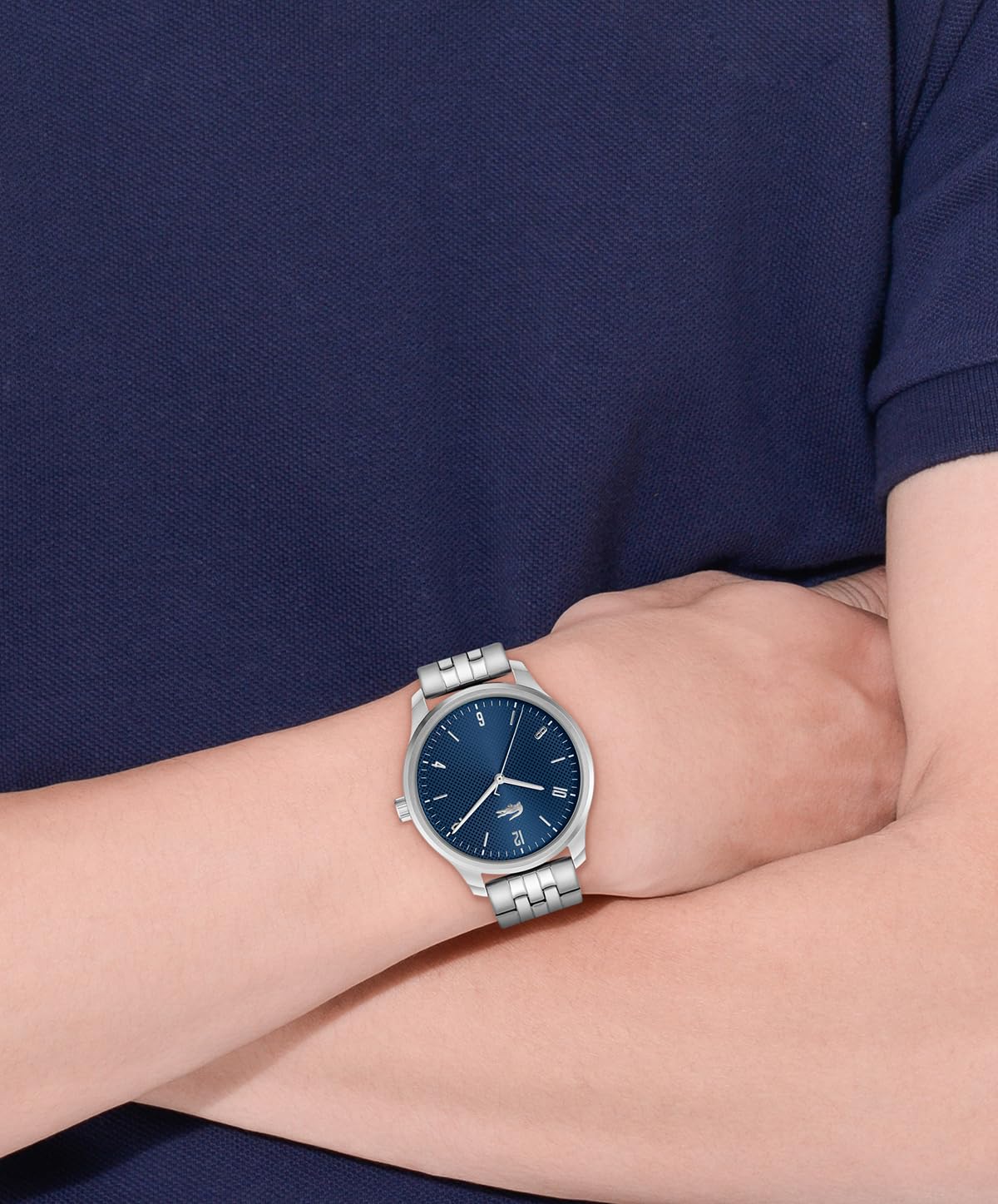 Lacoste Lisbon Qtz Basic Navy Round Dial Men's Watch|Stainless Steel Material|Silver Color Band - 2011325