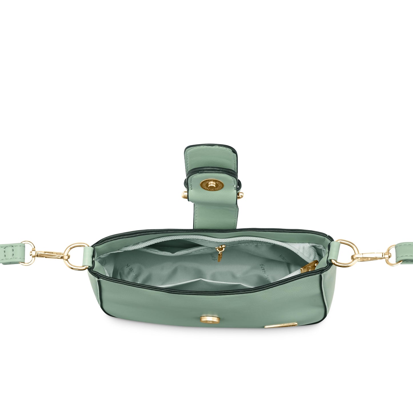 Fastrack Sage Green Solid Sling Bagfor Women, Girls and Ladies | with Buckle Accent and Zipper Closure