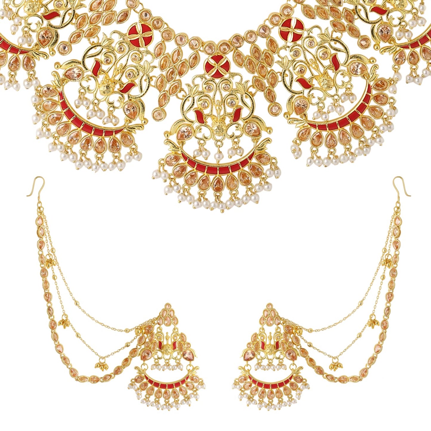 VOYLLA Apsara Bridal Yellow Gold Necklace Set
