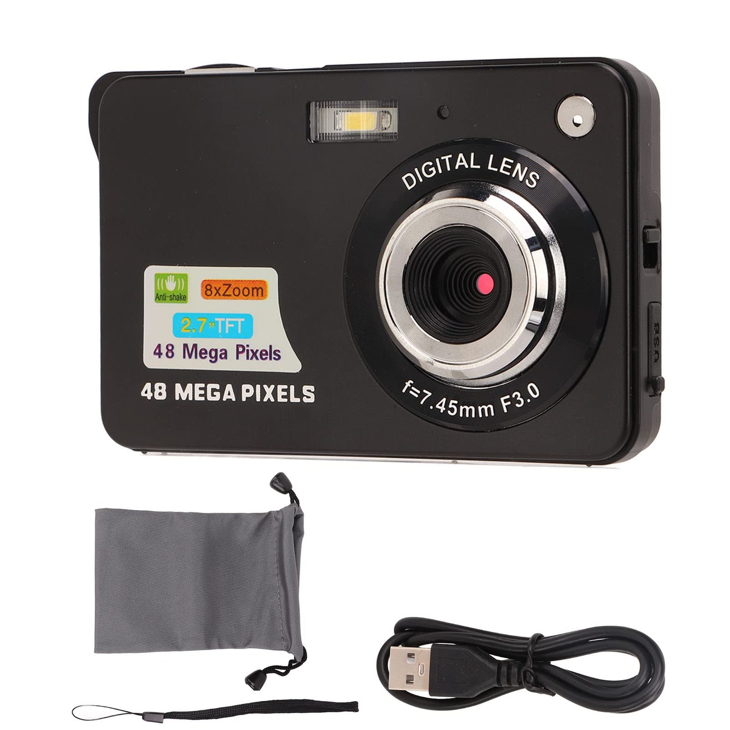 Ubervia Point & Shoot Digital Cameras - Digital Camera 1080P 48MP Kids Camera 8X Zoom Compact Point and Shoot Camera with 27in LCD Screen Portable Small Camera for Teens Students Boys Girls Seniors Bl