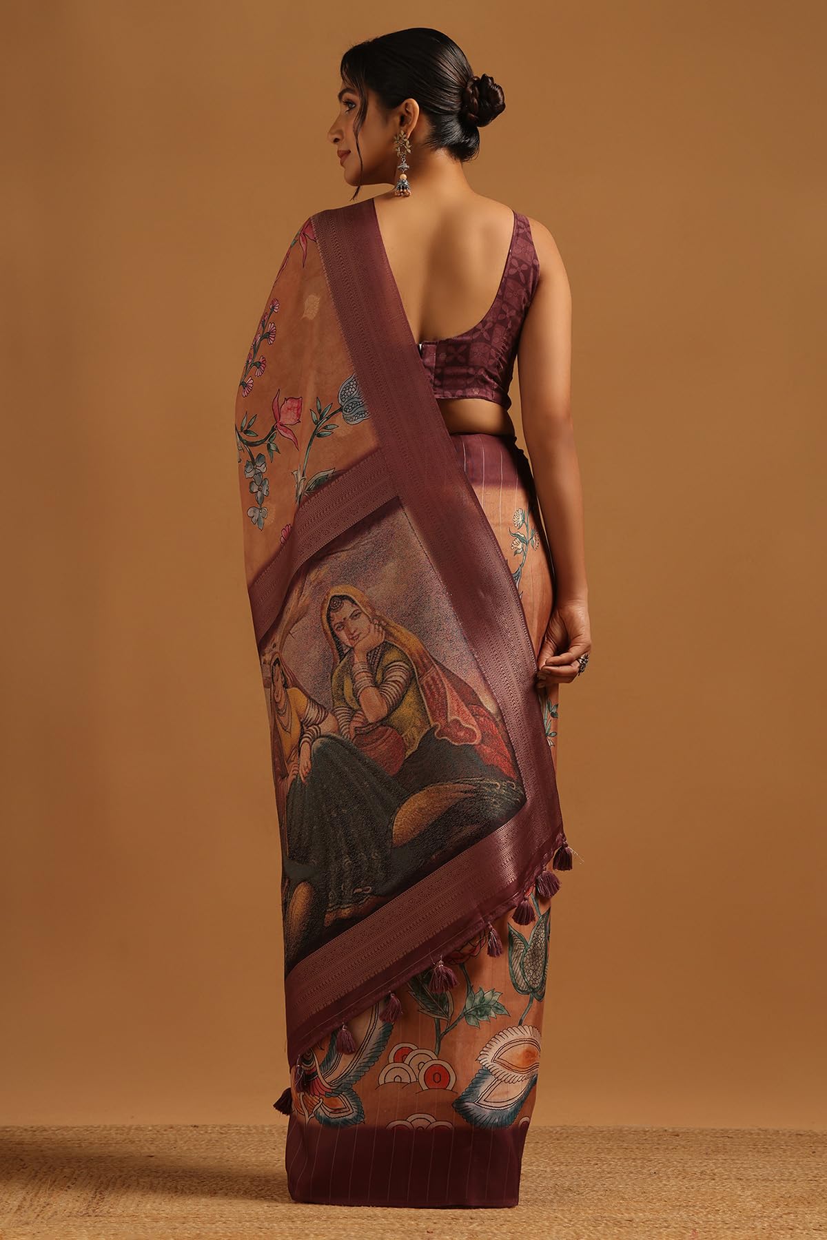 Soch Womens Wine Poly Silk Kalamkari Saree