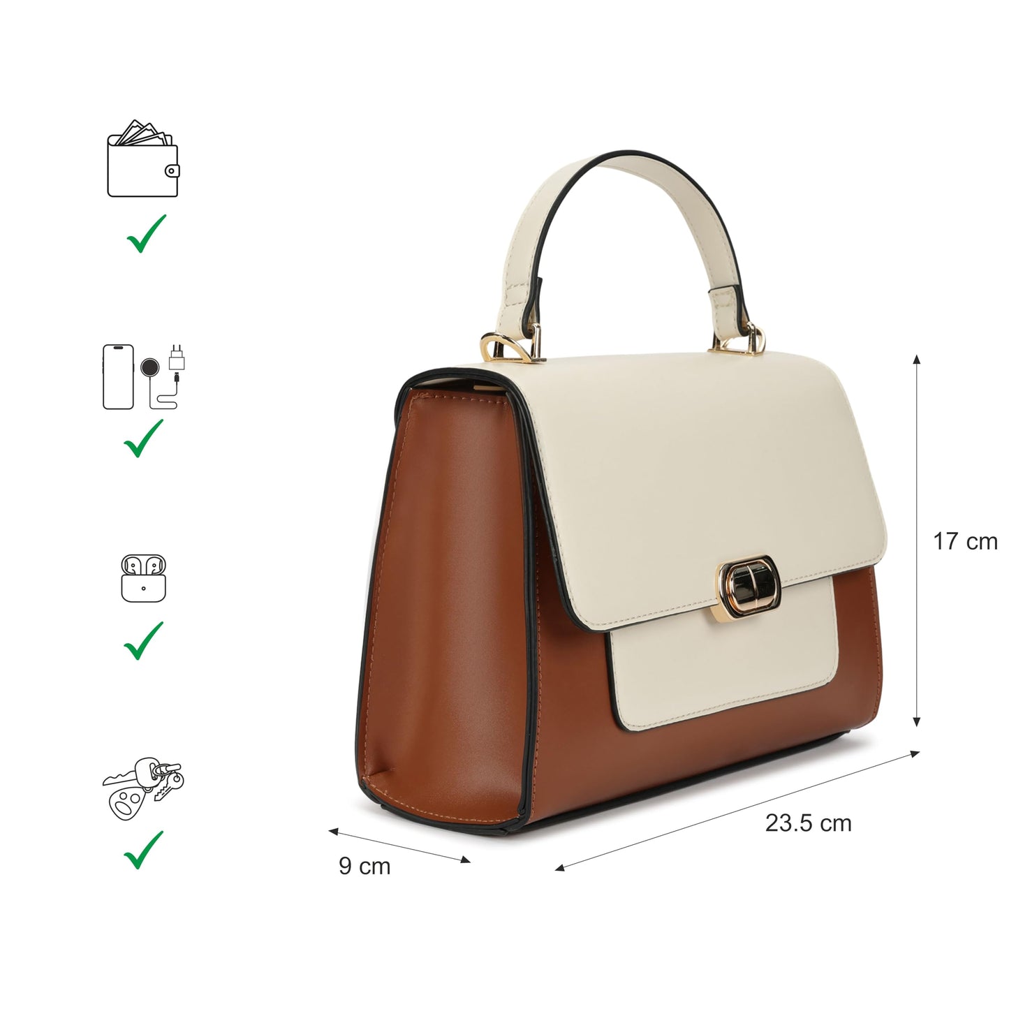 Fastrack ModLock Satchel | Women’s Faux-Leather Satchel | Dual Carry Options, Spacious Main Compartment & Quilted Front Pocket