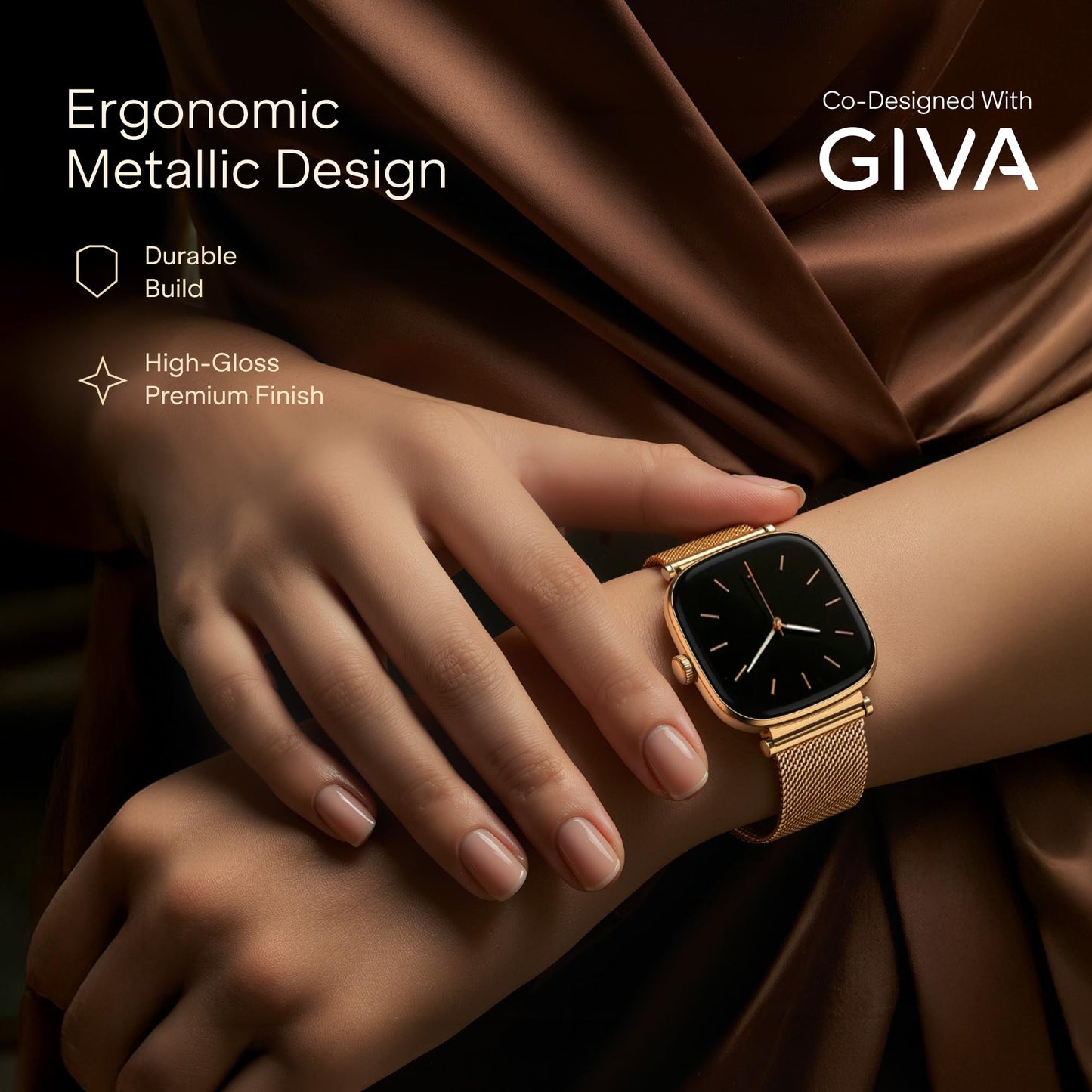 Boat Chrome Ivory Smart Watch for Women, co-Designed with GIVA, 1.7" AMOLED Display, 1000 nits Brightness, Premium Metallic Build, Female Wellness Tracker smartwatch for Women (Rose Gold)