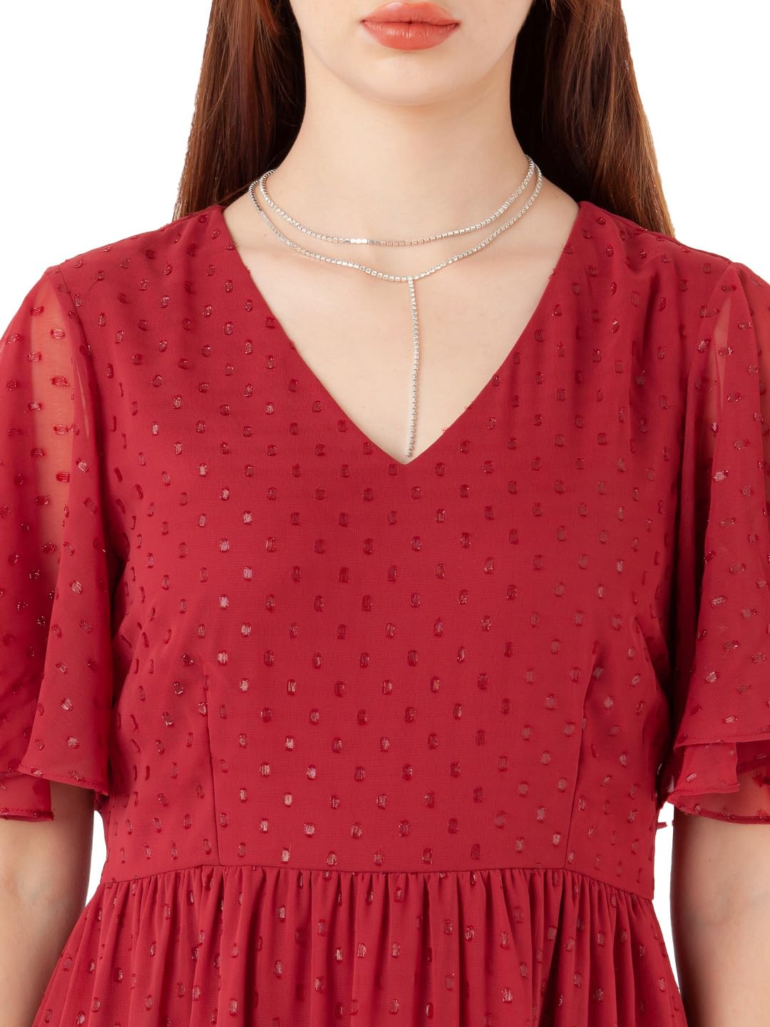 Zink London Women's Maroon Self Design Regular Maxi Dress