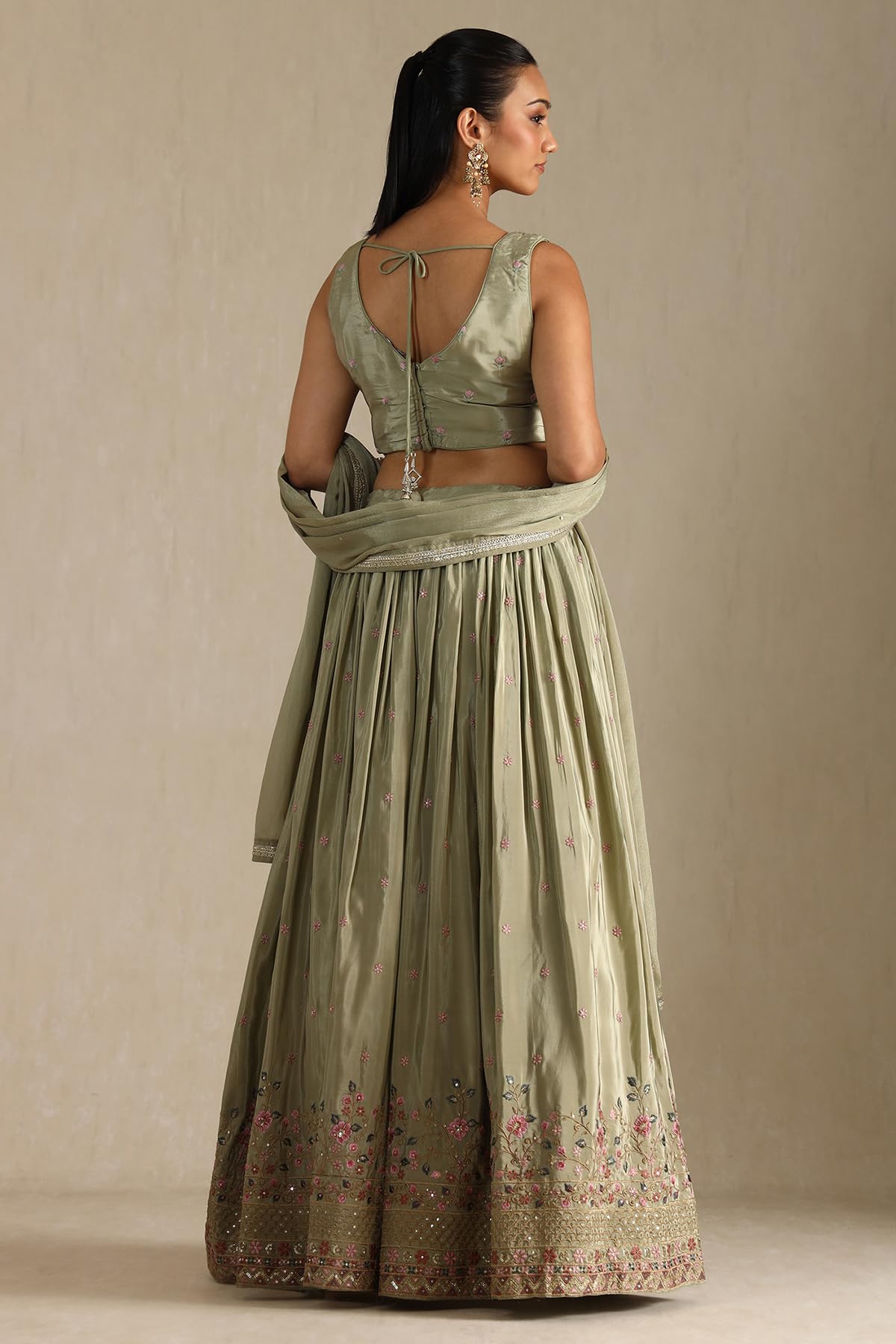 Soch Women's Crepe Lehenga Choli Set (OWS5CD21814_Sap Green_XL)