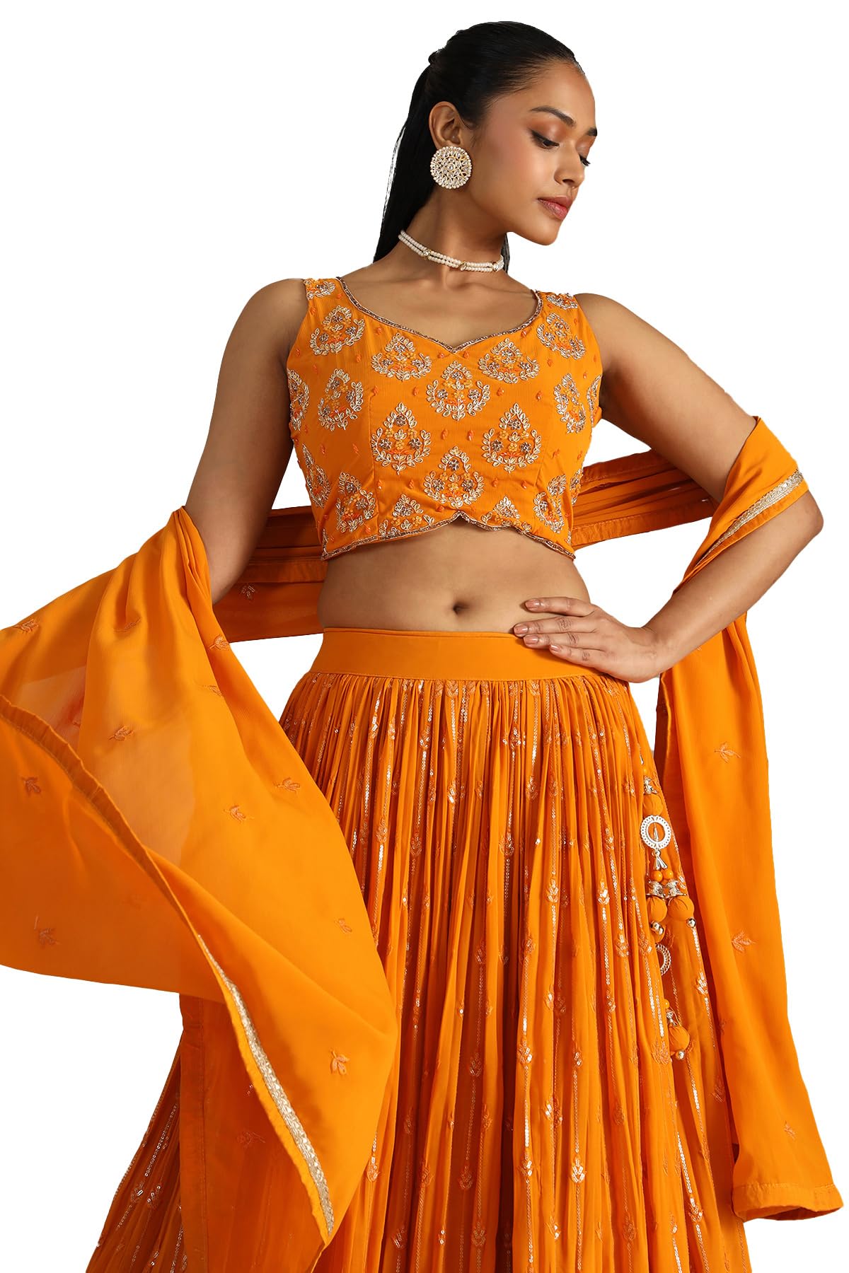 Soch Women's Georgette Lehenga Choli Set (OWS5CD21770_Orange_XL)