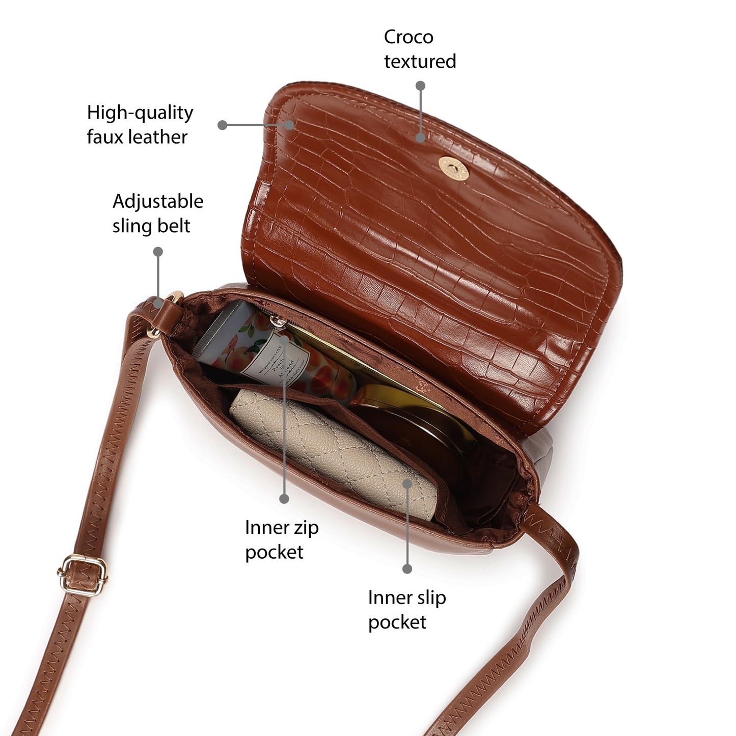 Fastrack Women’s Spacious Croc-Textured Party Sling Bag (Tan Brown)