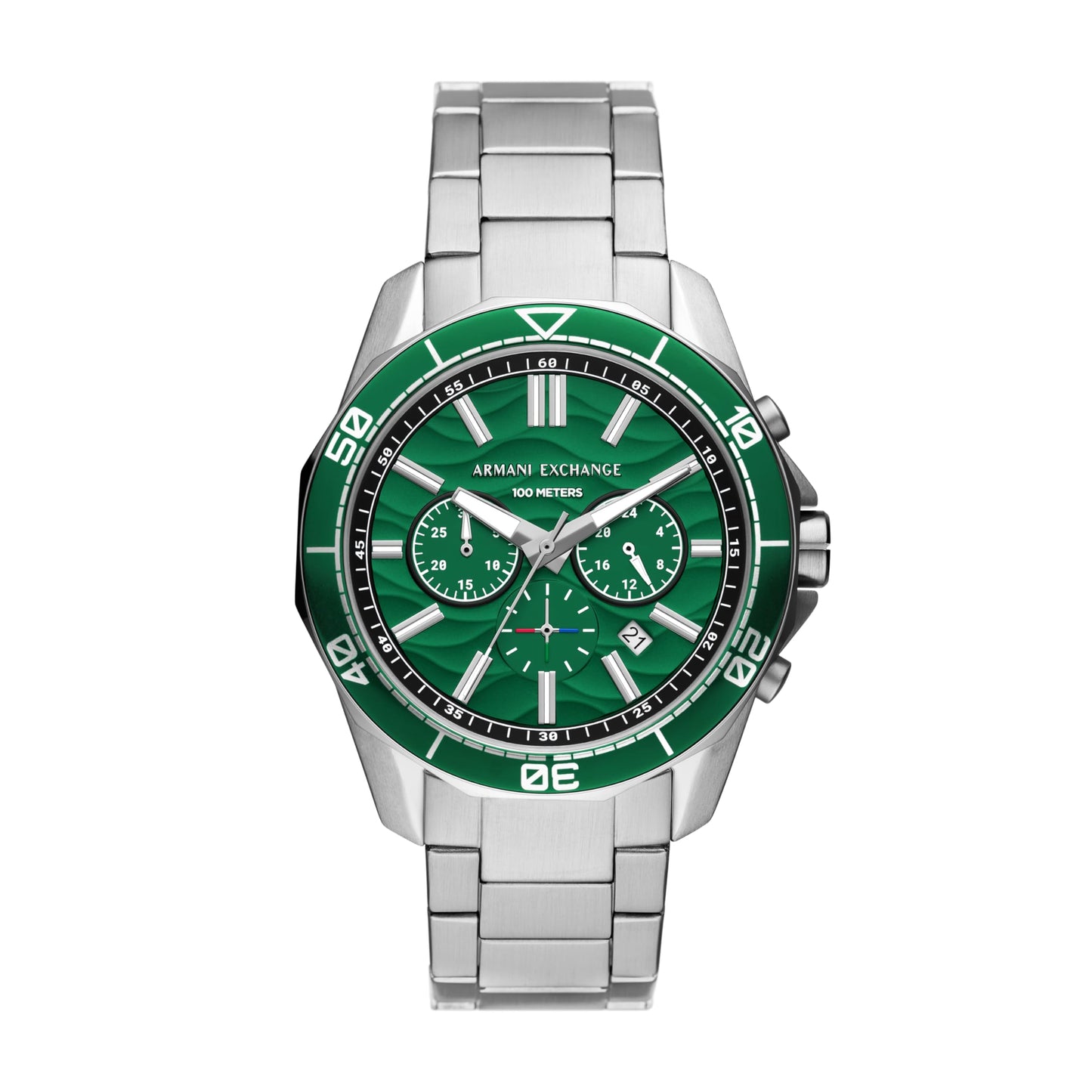 Armani Exchange Stainless Steel Analog Green Dial Men Watch-Ax1957, Silver Band