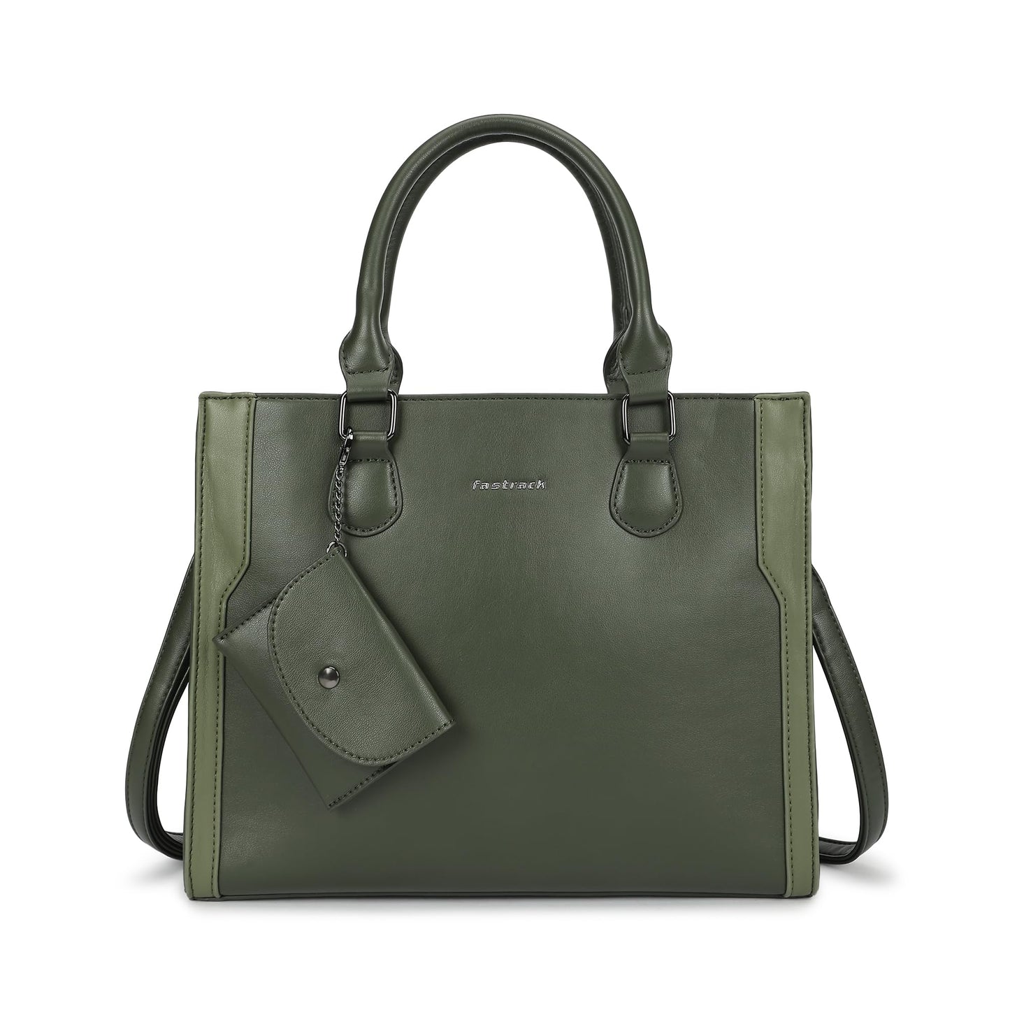 Fastrack Sage Edge Satchel | Faux-Leather Women's Handbag | Dual Carry with Detachable Strap | Structured Tote with Envelope Charm