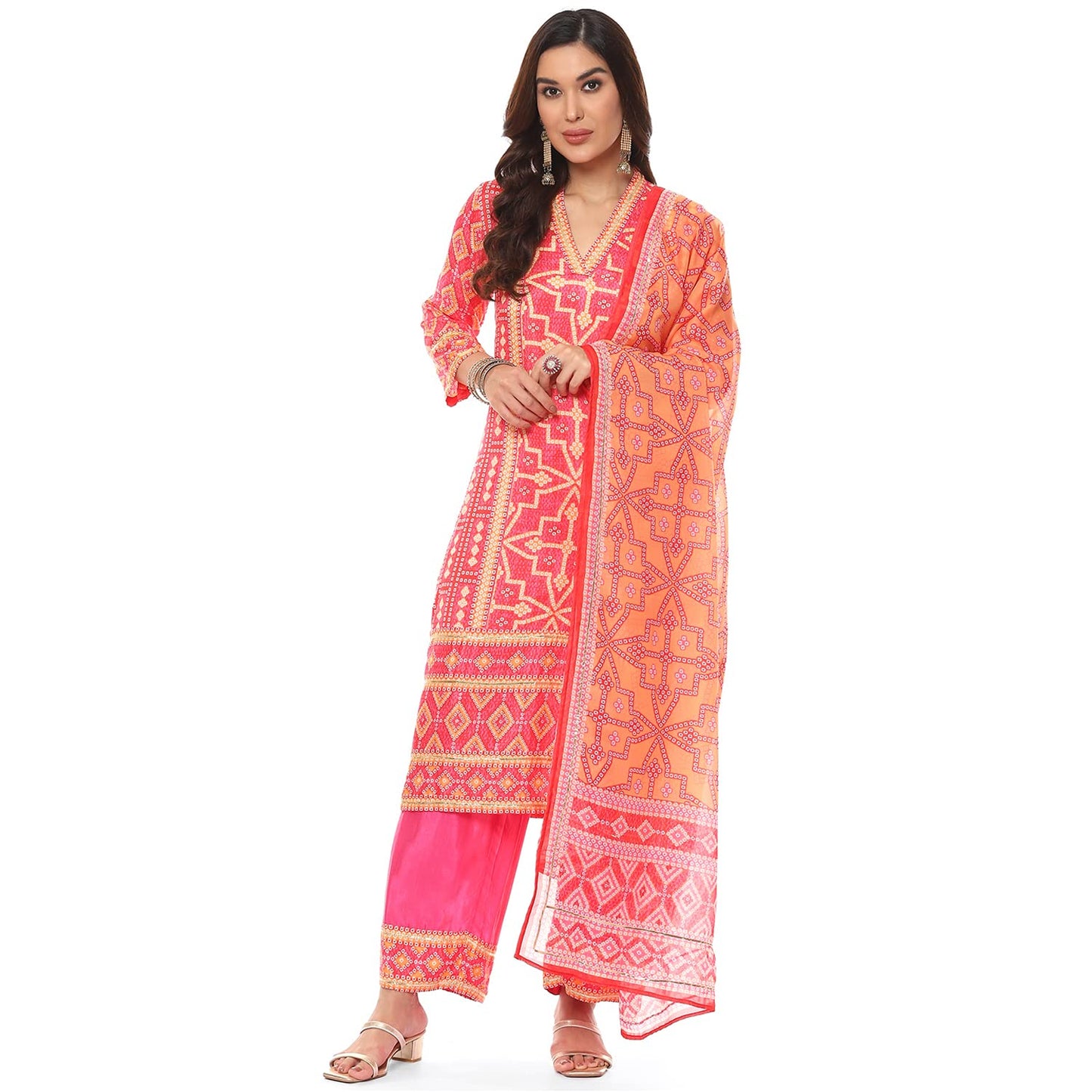 BIBA WOMEN PRINTED STRAIGHT SALWAR KURTA DUPATTA(SKDKNOTTING8288_FUCHSIA_32)