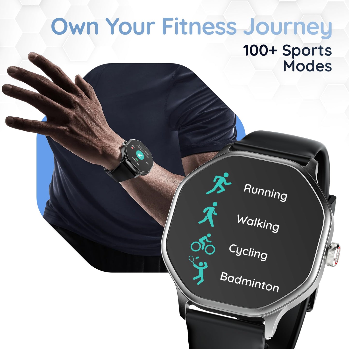 Pebble Hive 1.39" Octa Display Smartwatch | BT Calling | Multi Sports Modes | Sleep Monitoring | Health Suite | Customizable Watch Faces | in-Built Games & World Clock