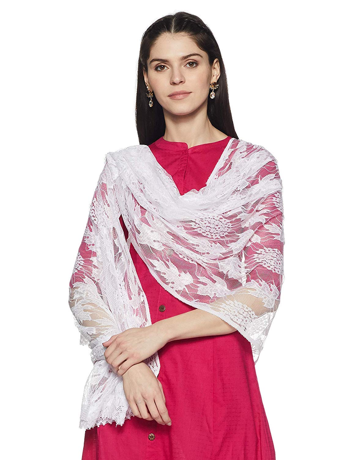 Weavers Villa White Floral Net Dupatta for Women, 2.10 Mtrs
