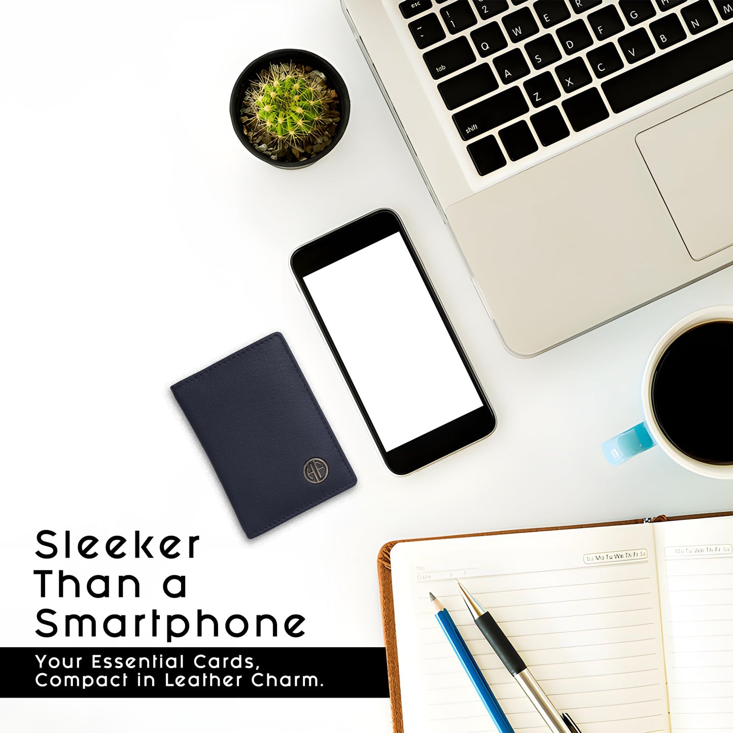 HAMMONDS FLYCATCHER Genuine Leather Card Holder for Men, Credit Card Holder, Slim Bi-Fold RFID Protected Credit Card Wallet for Men with 6 Card Slots, Metal Snap Button - Blue