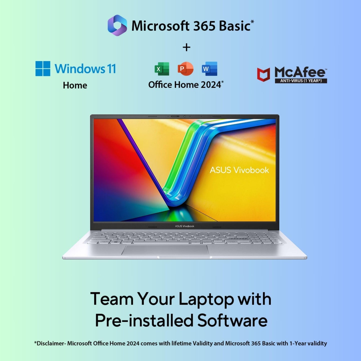 ASUS Vivobook 15, Smartchoice,Intel Corei5 13thGen 13420H, 16GB RAM, 512GB SSD, FHD 15.6", Win11, Office Home'24, M365 Basic (1Year)*, Cool Silver, 1.70kg, X1502VA-BQ835WS, Intel UHD iGPU, Laptop