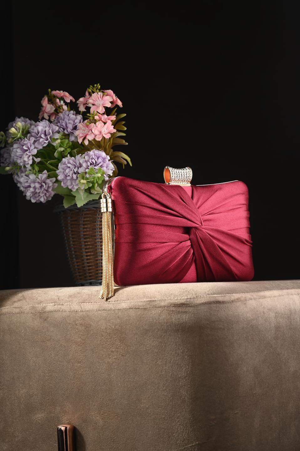 TOOBA Womens Red Handcrafted Beautiful Bling Box Clutch Bag For Ladies