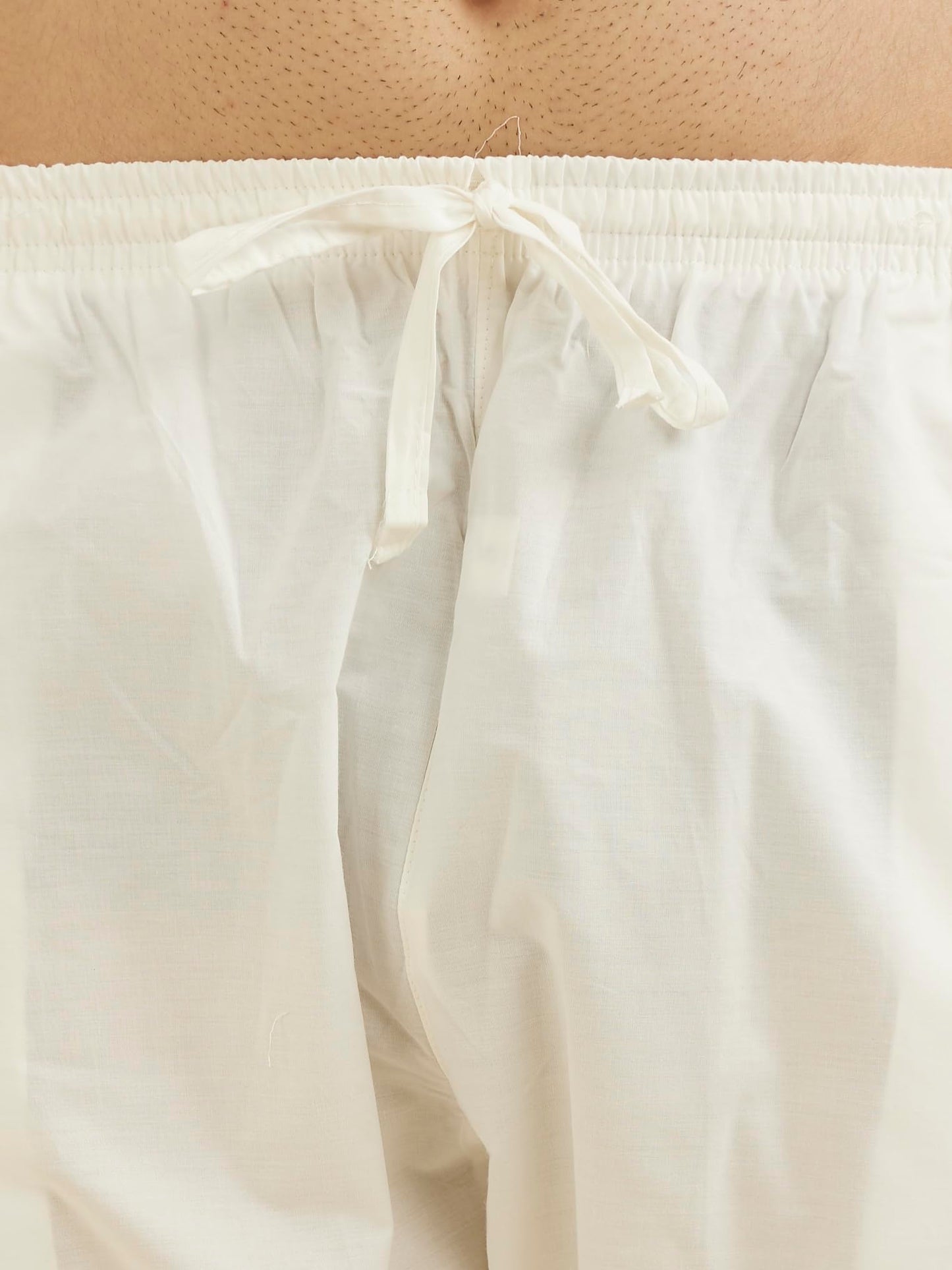 Manyavar Pyjama for Men, Ankle Length Elastic and String Cotton Pajama Cream (M)