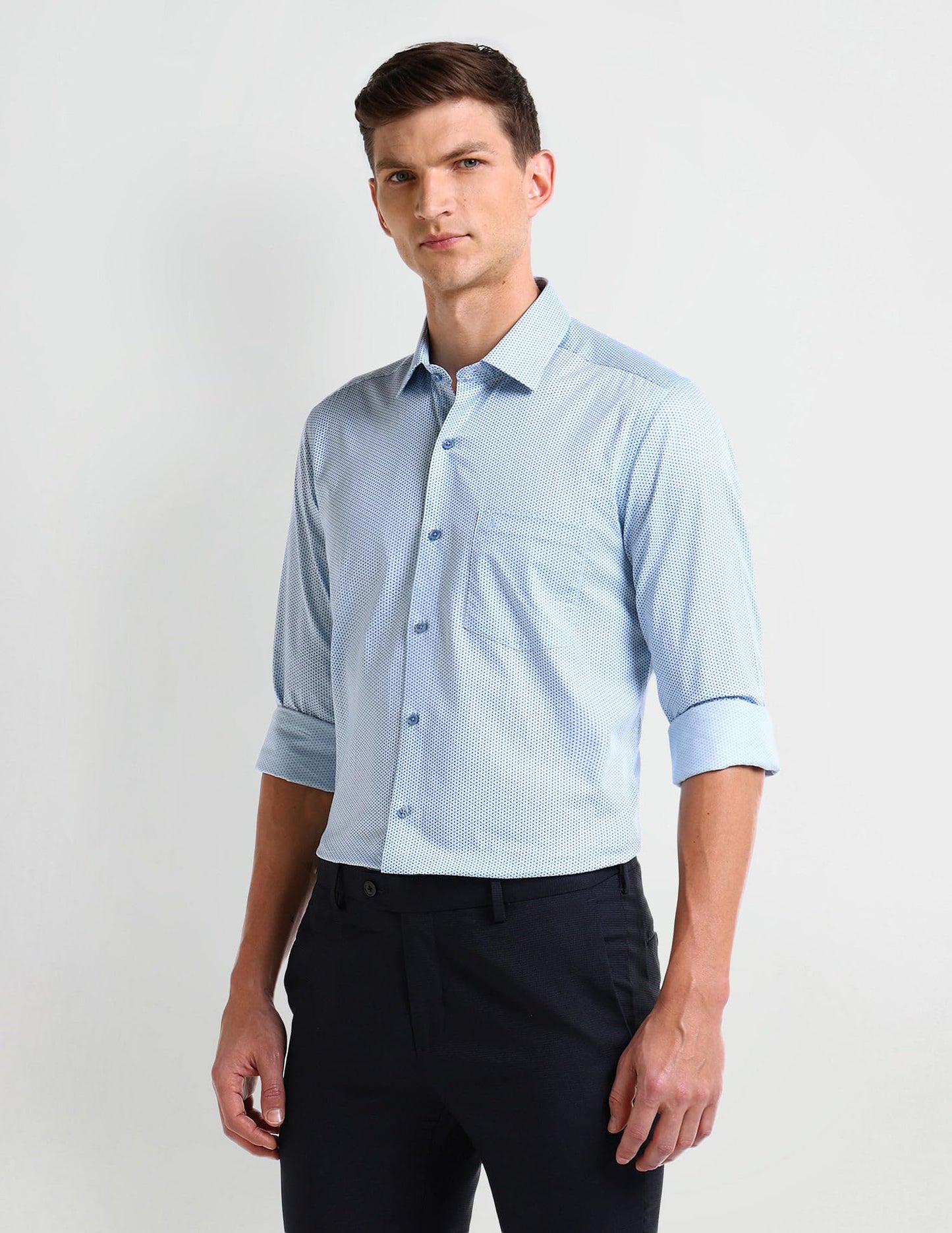 ARROW Men's Floral Fitted Shirt (ARAISH0523_ME. Blue