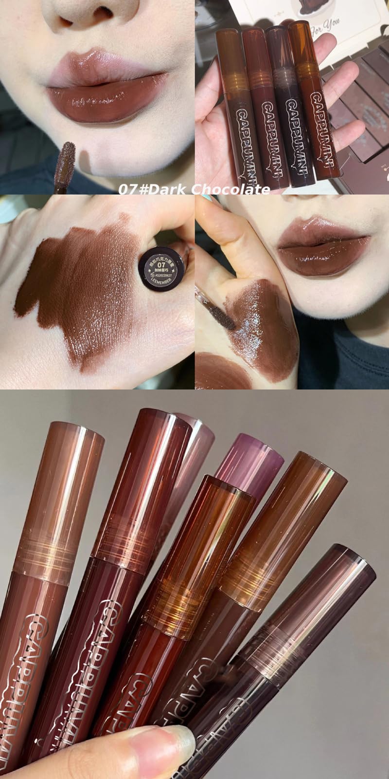 Cappuvini Chocolate Lip Gloss | Nude Dream Lipstick Collection | Lip Moisturizer and Color in One Product Nude Dream Shades from Light Pink to Dark Brown | Perfect for Korean Style Makeup Looks | Lightweight Texture Liquid Lipstick | Long-Lasting Lip Glaz