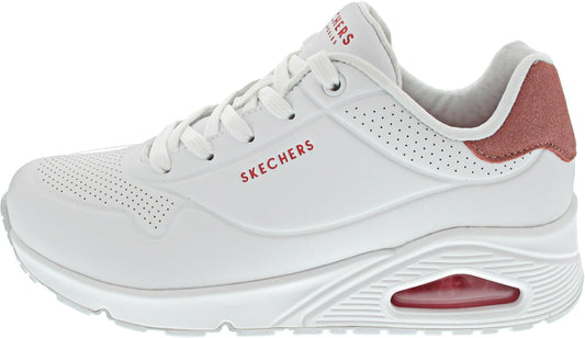 Skechers Womens UNO - POP Back White Hot Coral Casual Sneakers