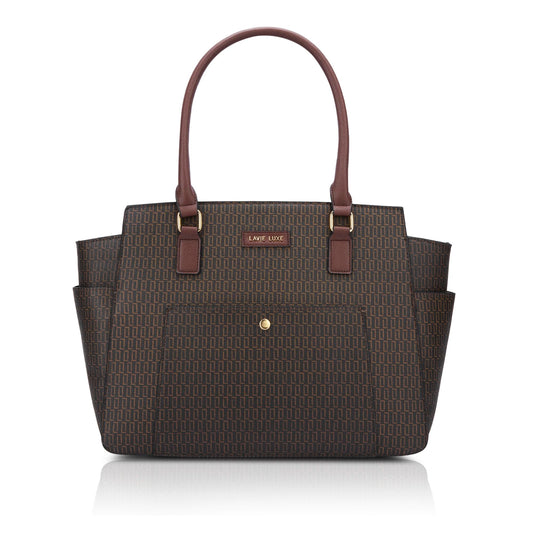 Lavie Luxe Women's Mono Kelly Monogram Print Tote Laptop Handbag for Women | Fits Upto 15 Inch Laptop | Tote Laptop Bag for Work | Ladies purse | Stylish Shoulder Bag | Gift For Women