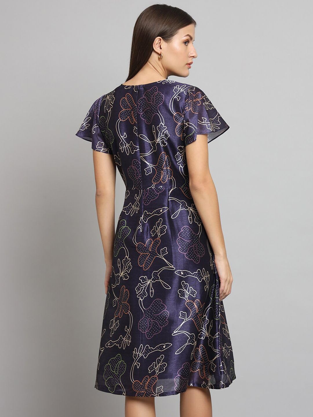 Powersutra Printed Silk Dress for Women | A-line Dress for Women | Office Wear | Blue