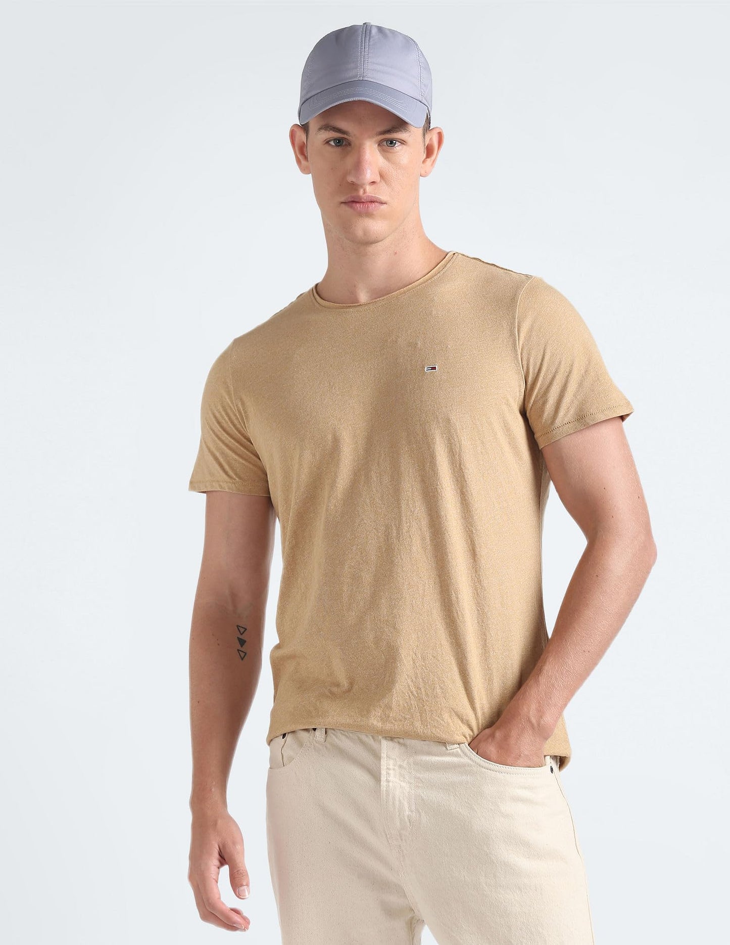 Tommy Hilfiger Mens Beige Color T-Shirt (S)