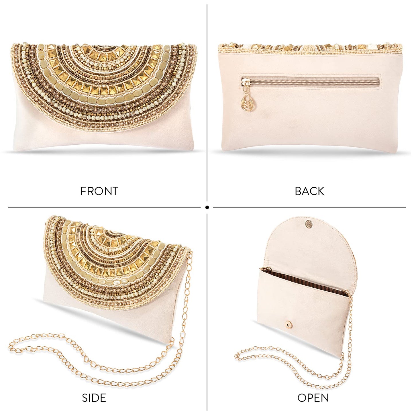 Peora Clutch Purses for Women Wedding Handmade Evening Handbags Party Bridal Clutch (C12CRM) Cream