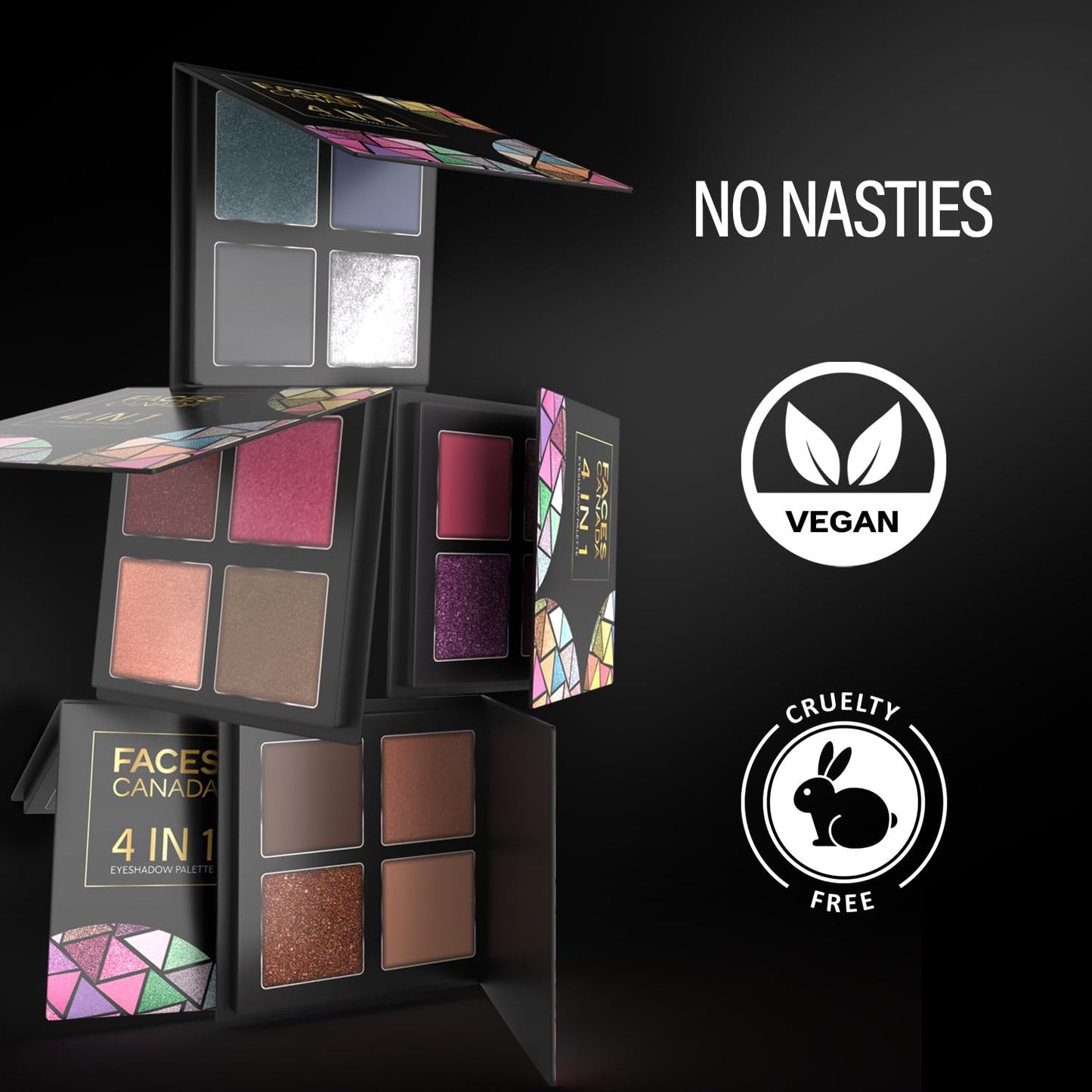 FACESCANADA 4 In 1 Quad Eyeshadow Palette Powder - Gossip Gang 04, 4.8G|Shimmer&Matte Shades|Satin Matte Finish Eye Shadow Quartet|Intense Pigment|Long Lasting|Vitamin E Enriched|Vegan,Multi