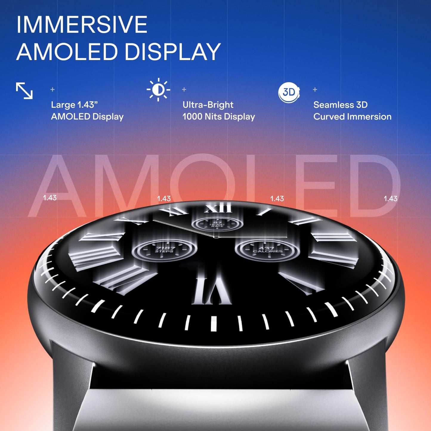 Boat Valour Watch 1 R, AI Smart Habit Builder, 1.43" 3D Immersive AMOLED Display, 1000 nits, Light-Weight Aluminium Build 3 ATM, 10 Days Battery Life, Smart Watches for Man (Steel Black)