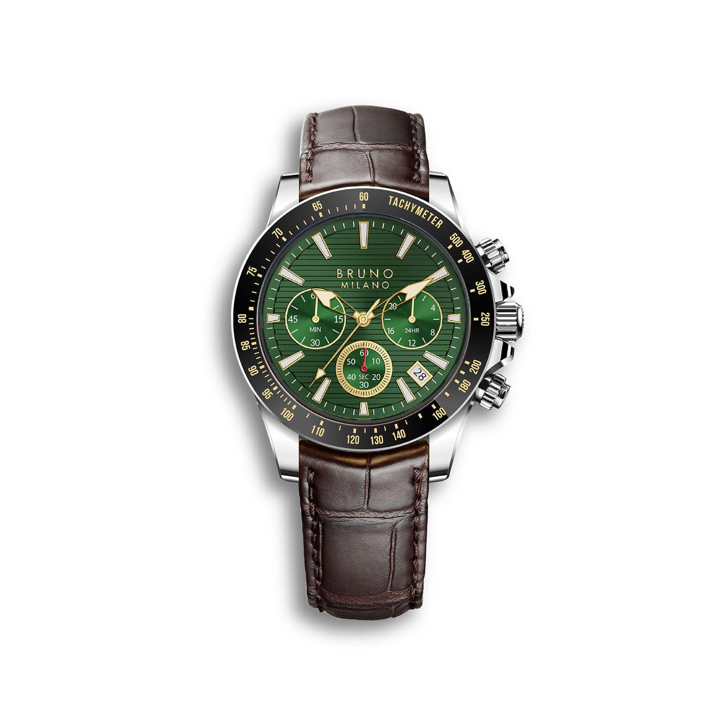 BRUNO MILANO Elegant Masterpiece Chronograph Movement with Croco Leather Band Watch for Men and Boys (Black)