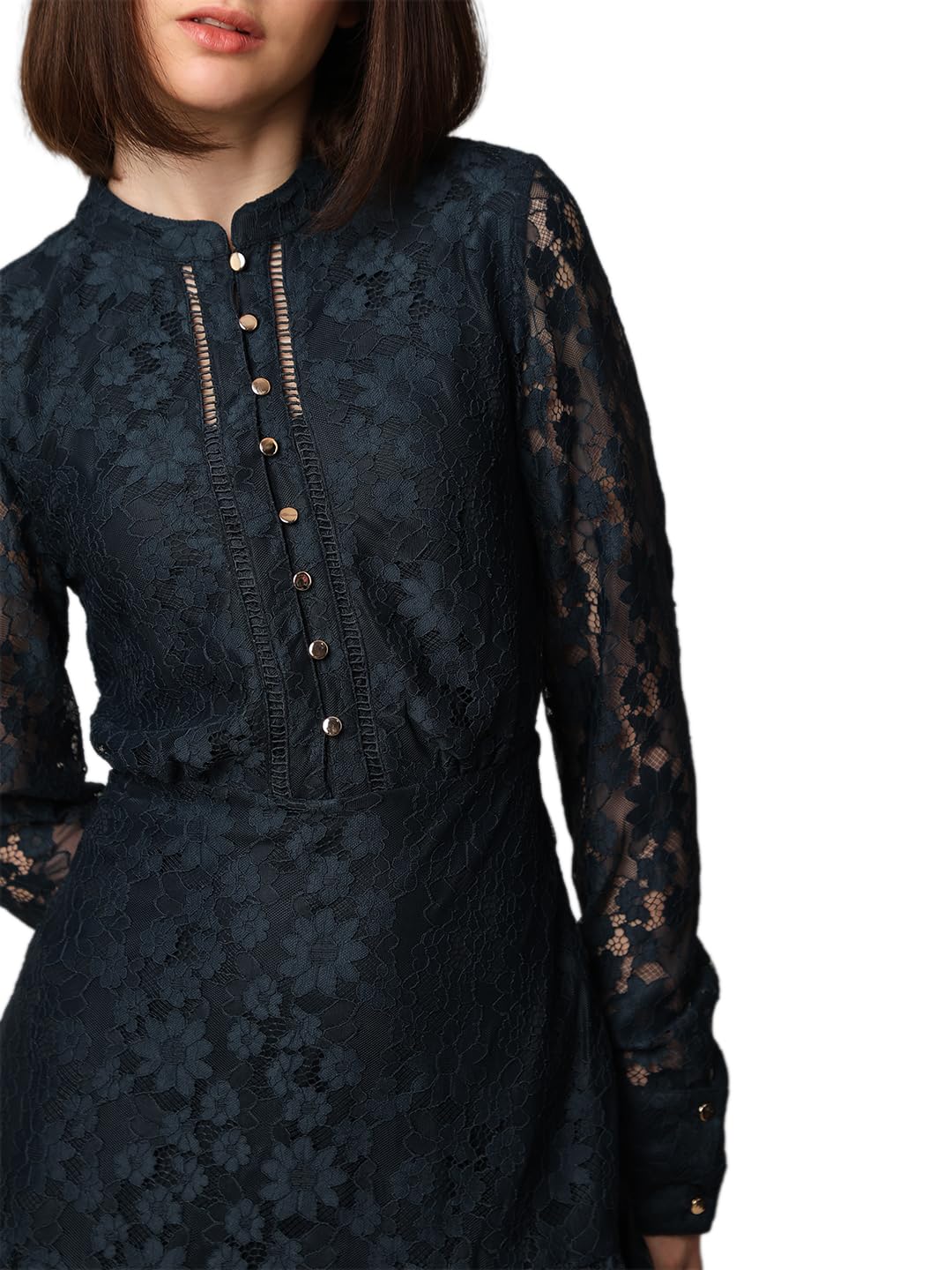 ONLY Women Self Design Fit and Flare Party Blue Fit and Flare Dress