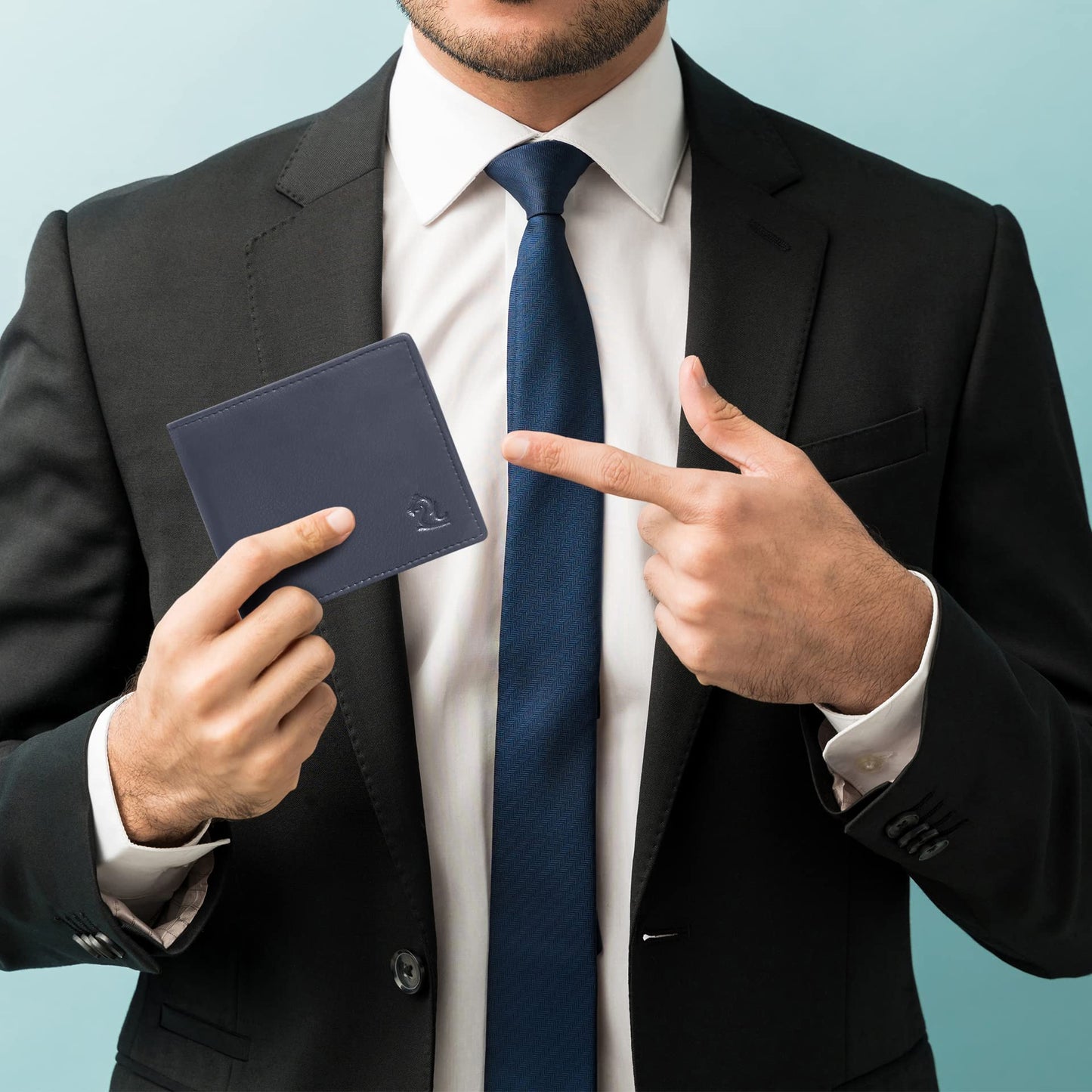 KARA Men's Blue Leather Wallet with 3 Card Holder Slot - Genuine Leather Wallets for Men