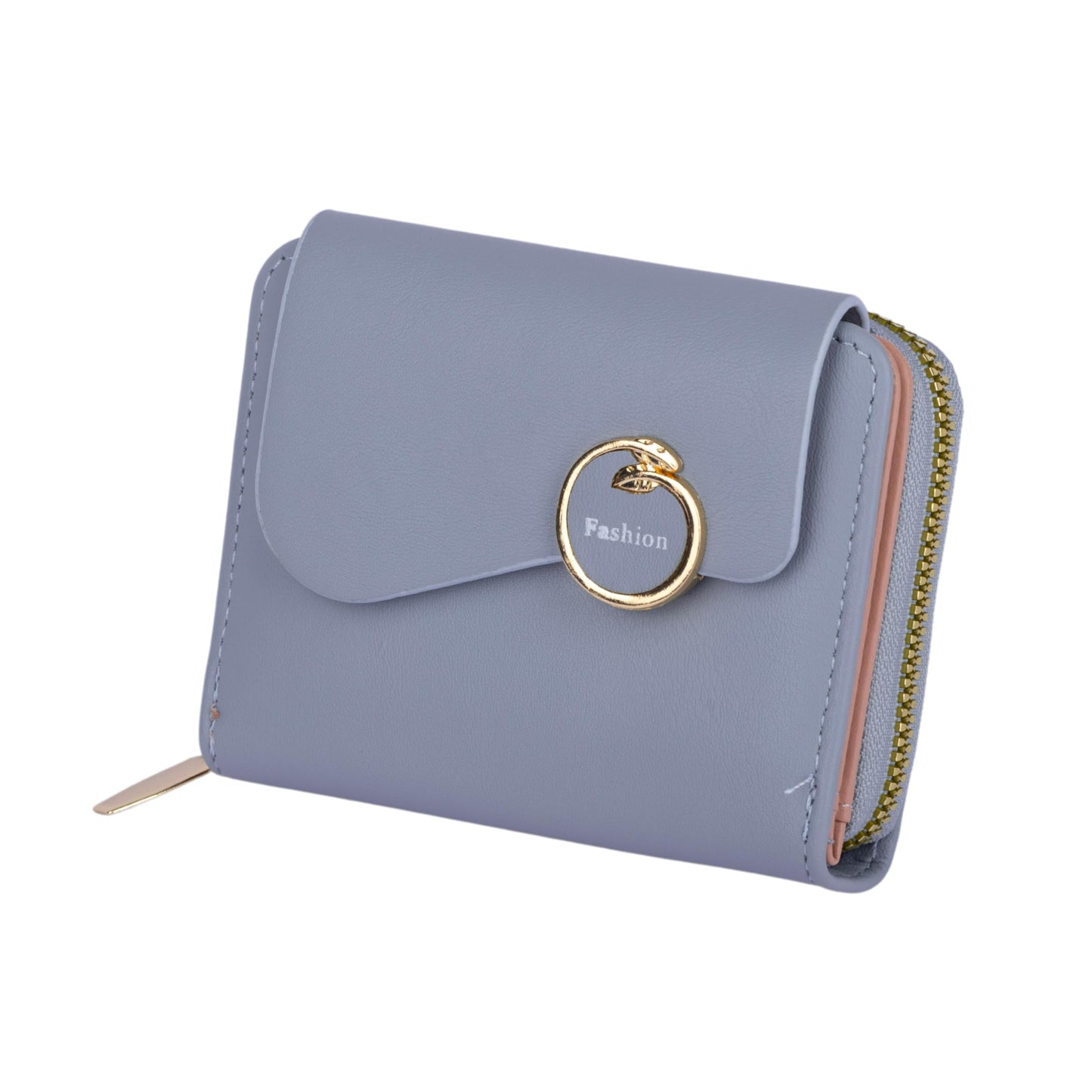 PRANIJ Small Leather Bifold Wallet for Women Fashion Compact Slim Credit Card Holder with Zipper Coin Pocket, Mini Clutch Purse for Girls (Pale Blue)