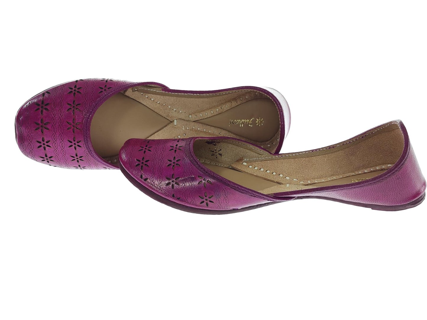 Fulkari Women Magenta Dark Cutwork Casual Genuine Soft Leather Jutis | Bite and Pinch Free Juttis | Punjabi Jutti | Girl's Office Flat Ladies Mojari | dailywear Ethnic Juti | 36